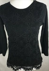 J Crew navy top with lace front